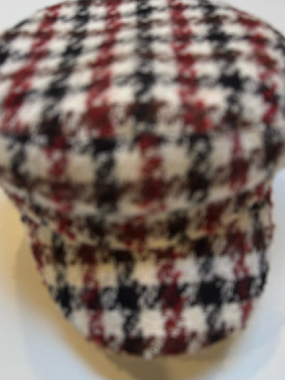 Hat Poly Blend Plaid Houndstooth Newsboy Cap - Black, White & Red
